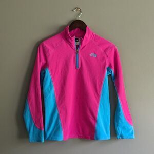 North Face Girls Size XL Fleece Jacket 1/4 Zip Kids Hot Pink Teal Extra Large LS